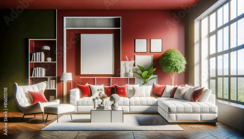 Comfort e Luce- Un Soggiorno in Tonalità Rosso e Bianco