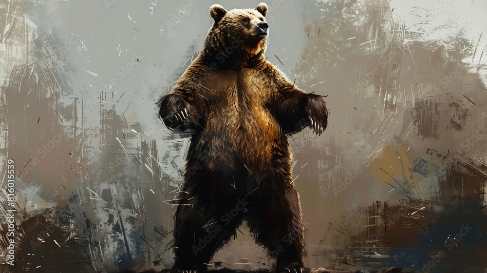 powerful kodiak bear standing on hind legs intimidating wildlife pose