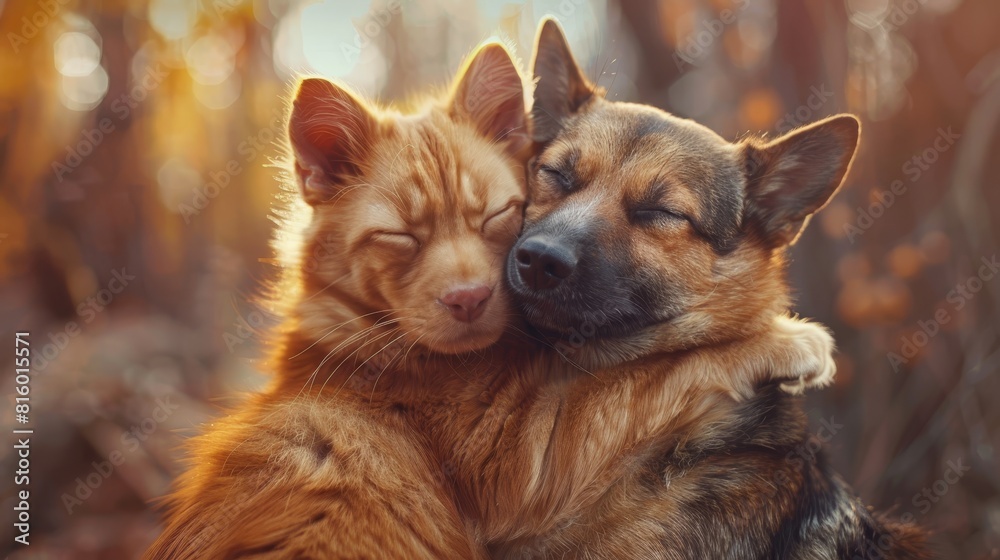 Naklejka premium Generate an image of a pet hugging another pet