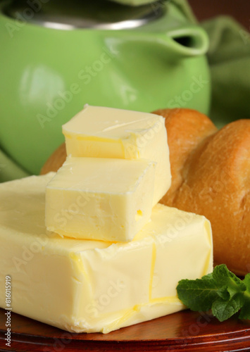 organic dairy product butter on wooden background