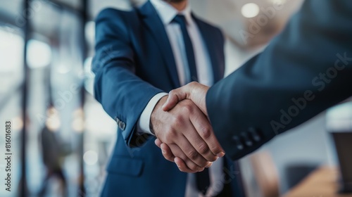 Businessman handshakes greeting say hello to other in office meeting client customer business partner