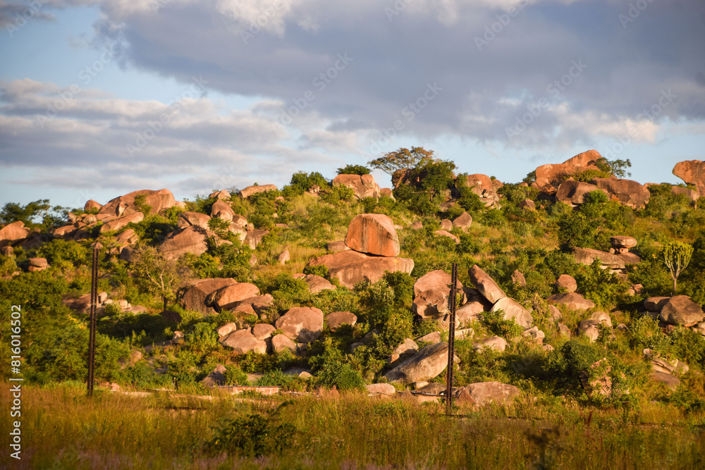 Fototapeta premium Balancing rocks on a hilltop in rural Zimbabwe. 