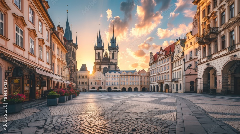 Naklejka premium The fairytale town hall on the main square, its grandeur enhanced by decorative details