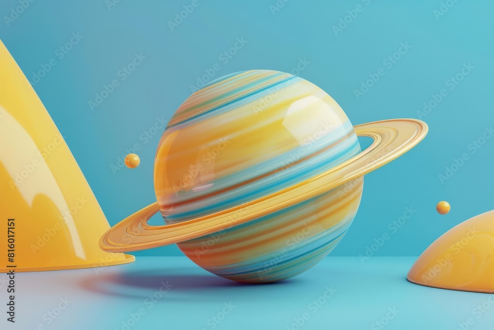 Saturn science flat design side view educational study theme 3D render vivid Saturn science flat design side view educational study theme 3D render vivid