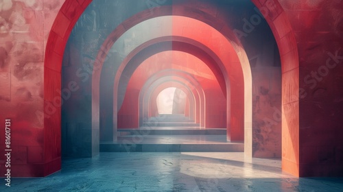 3d Abstract Archways Intersecting in Digital Void, Playing with Perception and Dimension