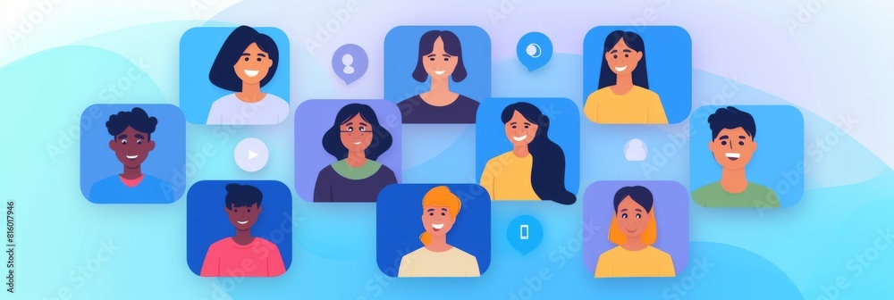 Modern workplace with candid shot of remote team members participating in a video conference Modern workplace with candid shot of remote team members participating in a video conference