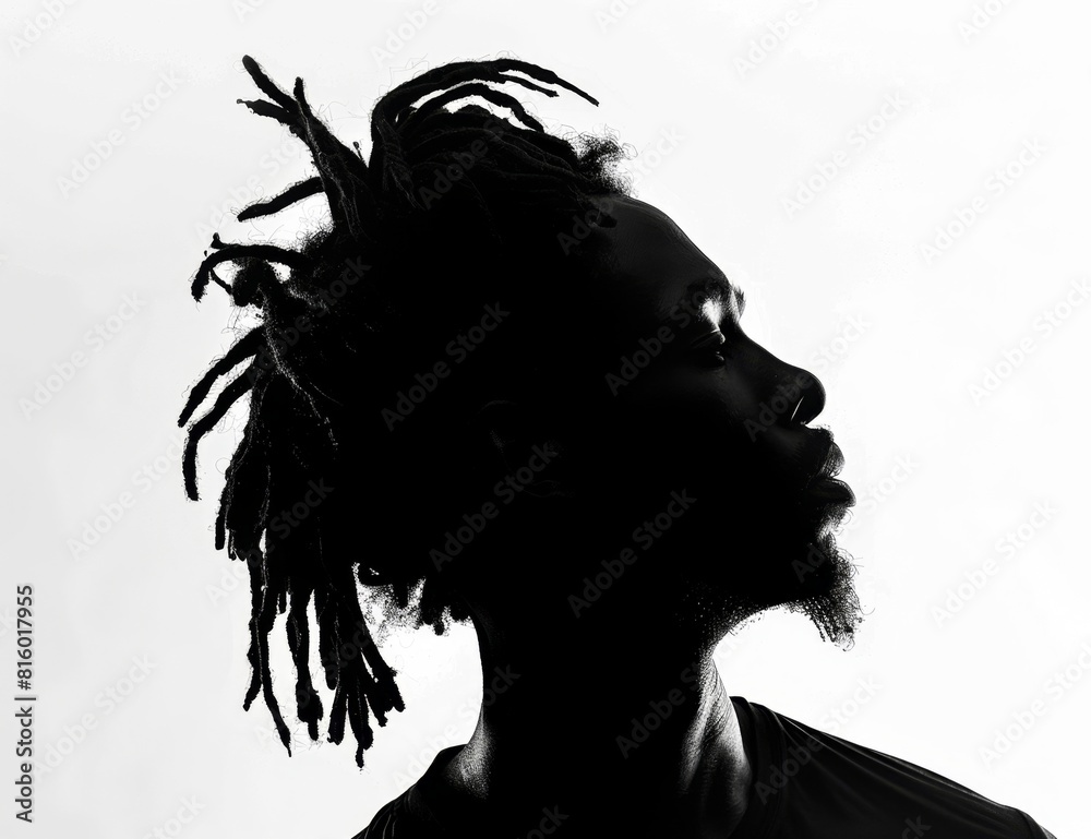 Fototapeta premium silhouette of a black man with dreadlocks against a white background Generative AI
