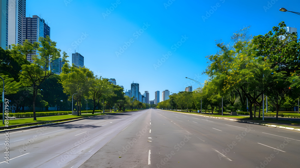 Beautiful view to empty highway street on green area with blue sky during covid19 outbreak in Rio de Janeiro Brazil : Generative AI Beautiful view to empty highway street on green area with blue sky during covid19 outbreak in Rio de Janeiro Brazil : Generative AI