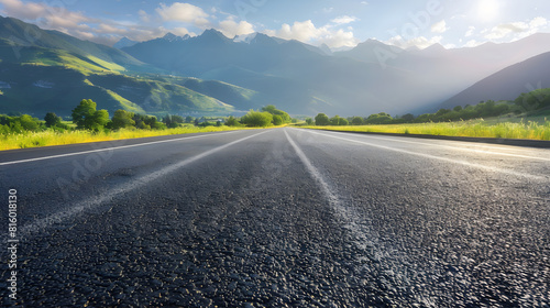 Fototapeta Naklejka Na Ścianę i Meble -  asphalt road and mountain landscape : Generative AI