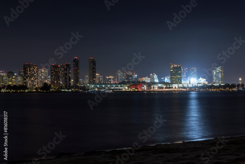 the iconic and breathtaking skyline of San Diego downtown at night. With a thousand lights on the big Towers © A.N.Foto