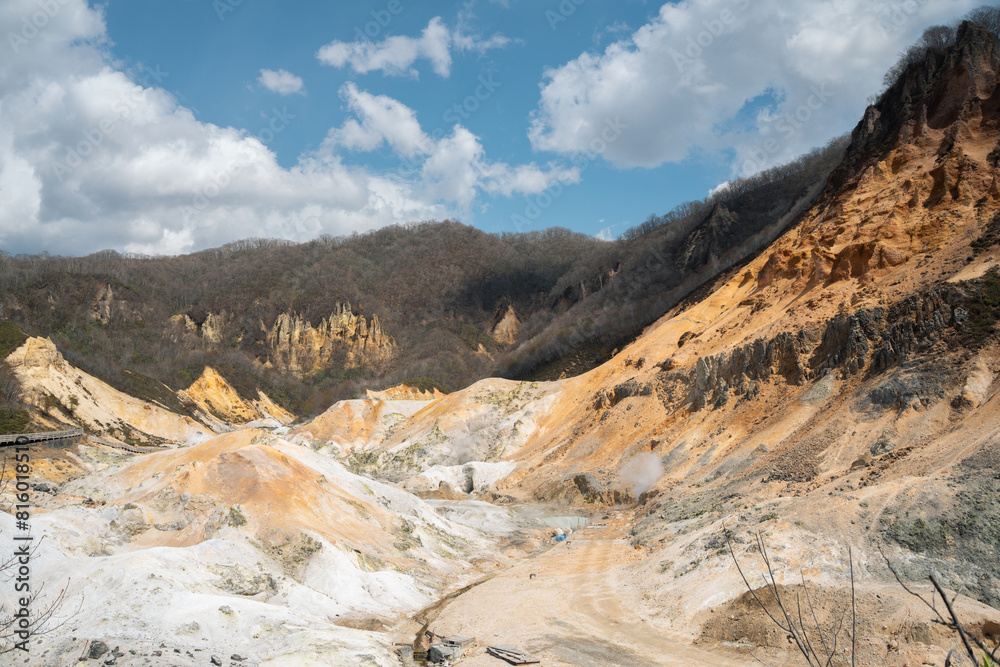 View of Jigokudani Hell Valley in Noboribetsu, Hokkaido, Japan