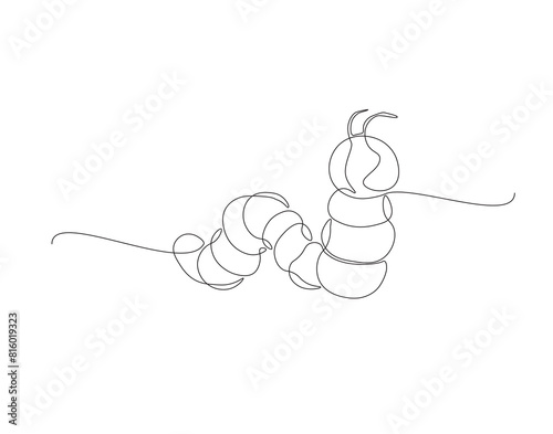 Continuous one line drawing of caterpillar. One line drawing illustration of caterpillar. Insect concept continuous line art. Editable outline.