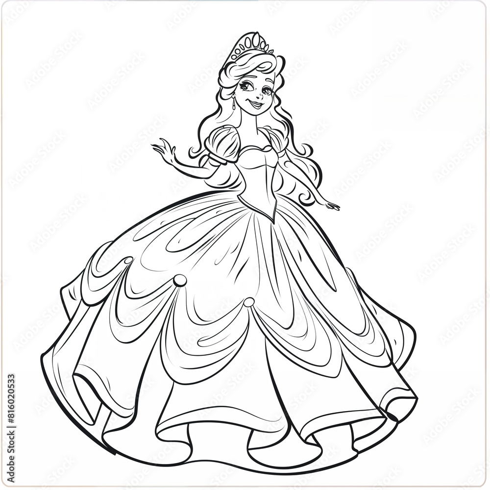 Fototapeta premium Princess Coloring Page – Beautiful Fairytale Princess Line Art for Kids