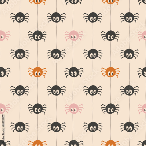 Seamless vector pattern with cute spiders
