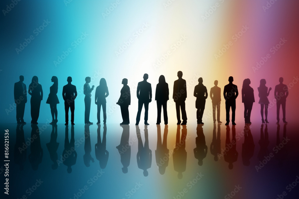 Variety of employees. Silhouettes of people. The staff are pawns. Leadership concept. AI generated. Variety of employees. Silhouettes of people. The staff are pawns. Leadership concept. AI generated.