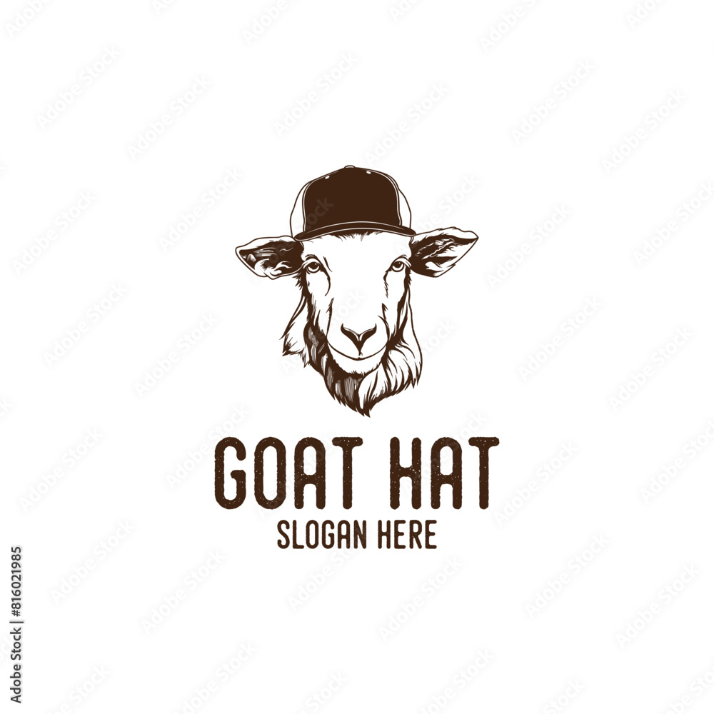 Goat with hat logo vector illustration