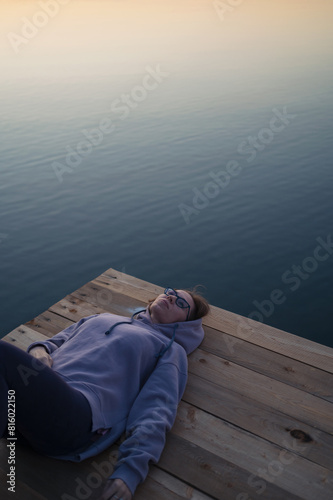 Woman lying down on the pie...