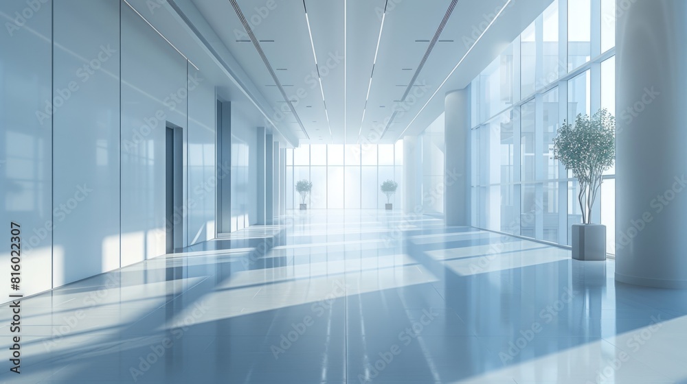 White business center interior at sunlight. White business center interior at sunlight.