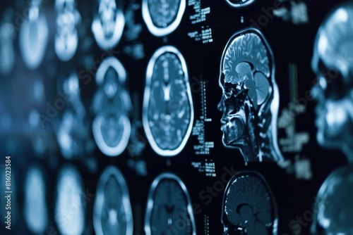 Advanced medical brain scan imagery using mri technology for detailed cross-sectional neuroimaging diagnostics in a clinical radiology setting for precise neurology diagnosis and healthcare research photo