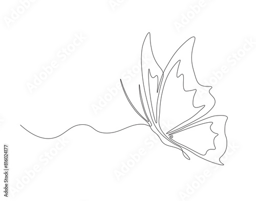 Continuous one line drawing of flying butterfly. One line drawing illustration of butterfly. Flying insect concept continuous line art. Editable outline.
