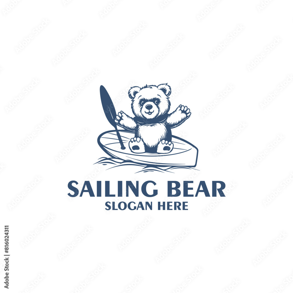 Obraz premium Sailing bear logo vector illustration