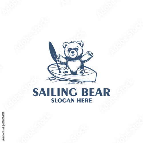 Sailing bear logo vector illustration