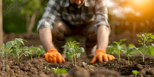 Tending to Organic Vegetable Crops with Diligence  A Gardener s Meticulous Approach. Concept Organic Gardening  Vegetable Crops  Meticulous Approach  Gardener s Guide  Sustainability