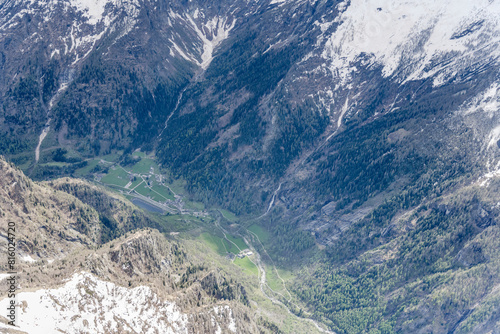 Peccia village and reservoir in Maggia valley aerial, Switzerland photo