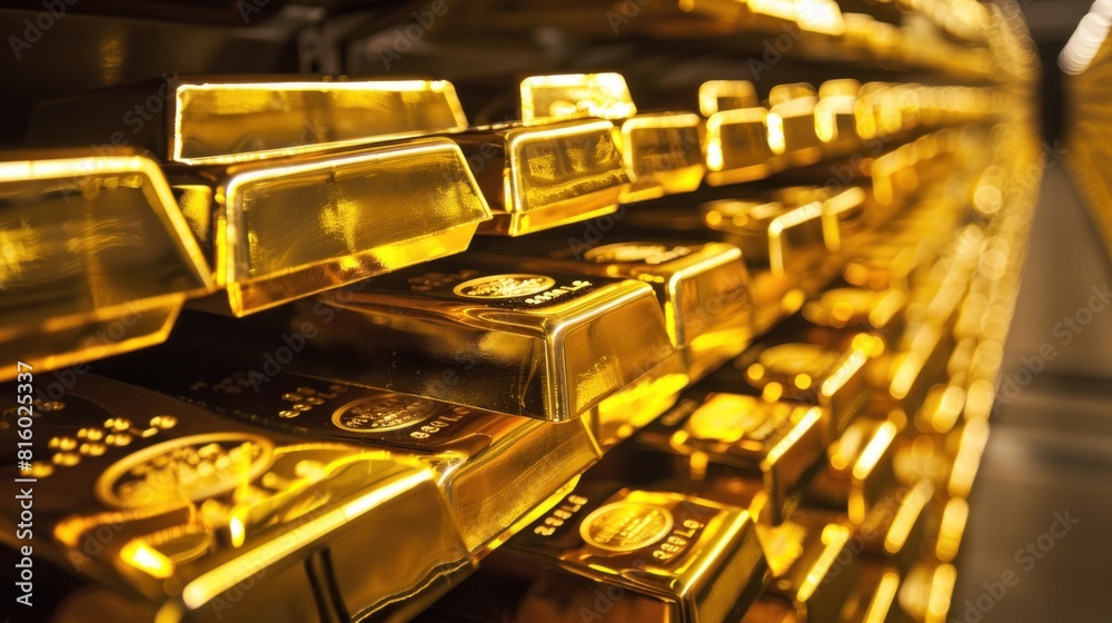 gold bar in a large gold reserve in bank gold bar in a large gold reserve in bank
