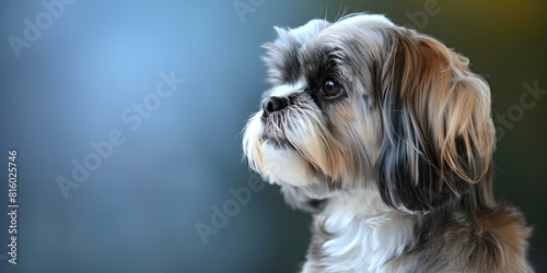 Shih Tzu eagerly waits for owner's return, looking forlorn. Concept Pets, Waiting, Loneliness, Love photo