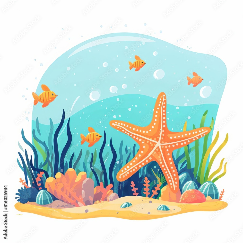 Starfish flat design side view tide pool inhabitants theme cartoon drawing vivid Starfish flat design side view tide pool inhabitants theme cartoon drawing vivid