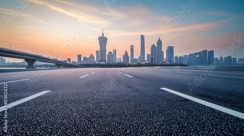 Asphalt road ground and city skyline with bridge building in Suzhou China   Generative AI