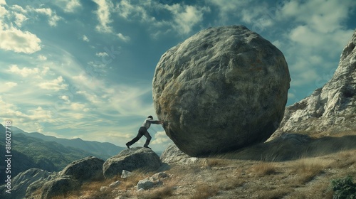 Man rolling boulder uphill