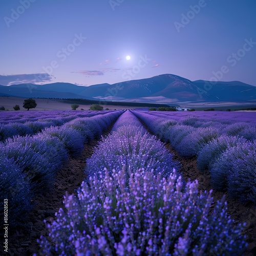 Lavender fields under moonlight, emitting a surreal purple glow--ar 7:2