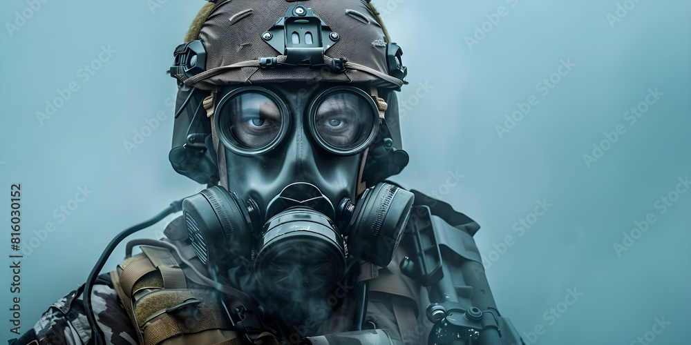 Portrait of special forces soldier in gas mask and full combat gear. Concept Portrait Photography, Military Theme, Gas Mask, Combat Gear, Special Forces Portrait of special forces soldier in gas mask and full combat gear. Concept Portrait Photography, Military Theme, Gas Mask, Combat Gear, Special Forces
