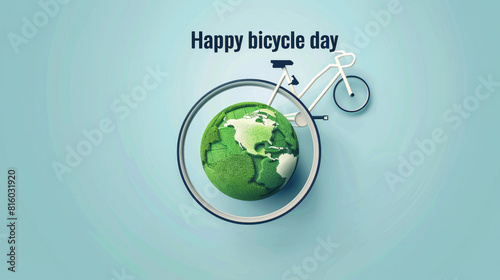 Happy Bicycle Day poster illustrating the earth as a weel of bicycles. photo