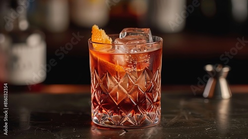 Popular cocktail negroni with gin and vermouth. Generative Ai © we3_food