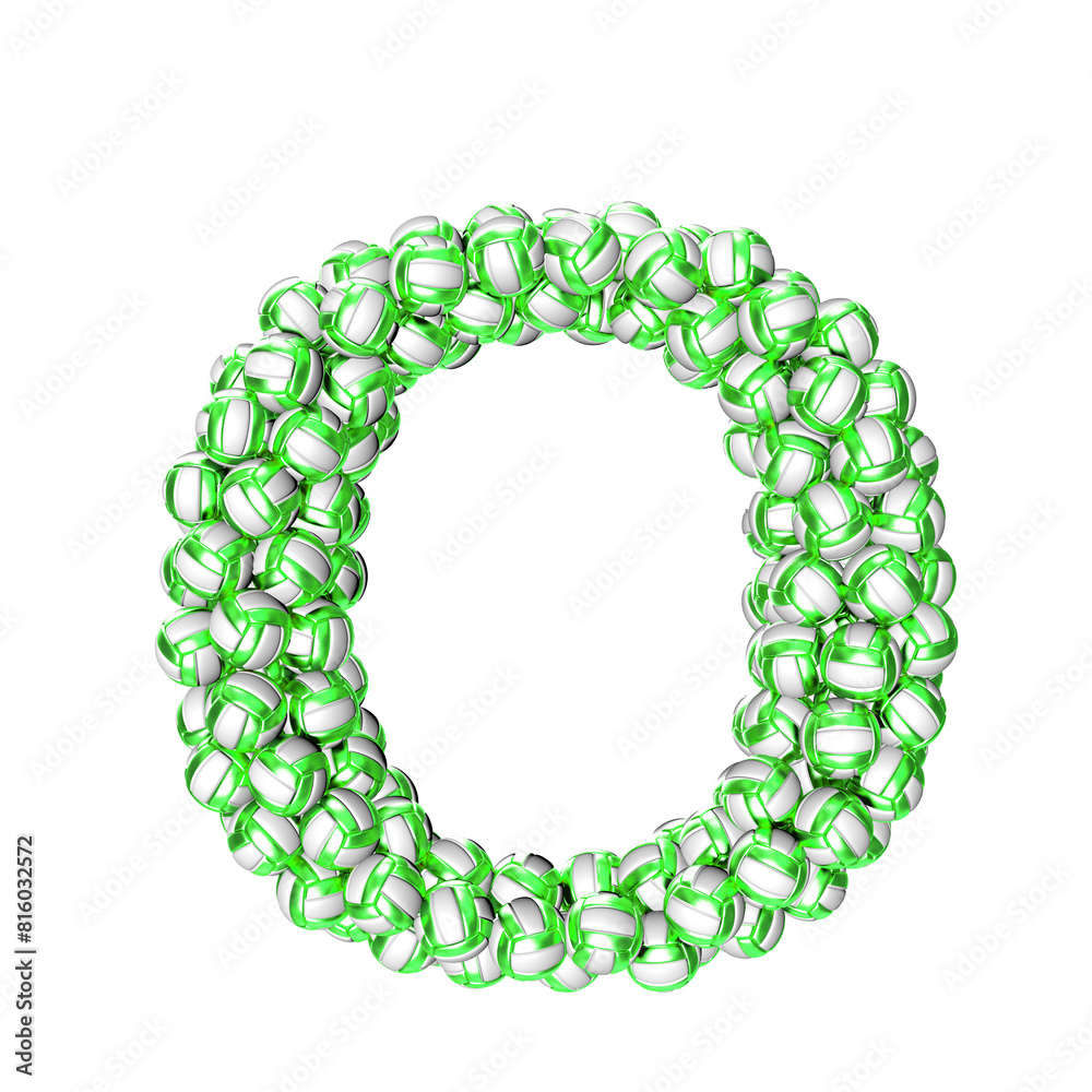 Symbol made of green volleyballs. letter o