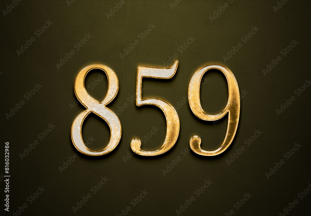 Old gold effect of 859 number with 3D glossy style Mockup. Old gold effect of 859 number with 3D glossy style Mockup.