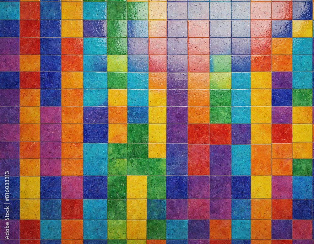 Tiling in bright rainbow colors, backsplash tiles