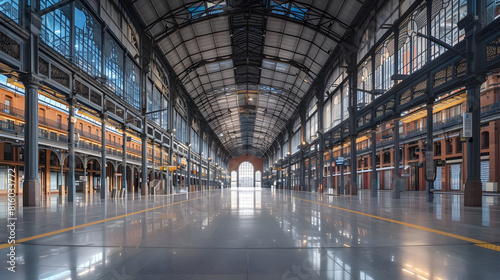 View of the empty Atocha Station Madrid Spain during the Corona virus crisis : Generative AI