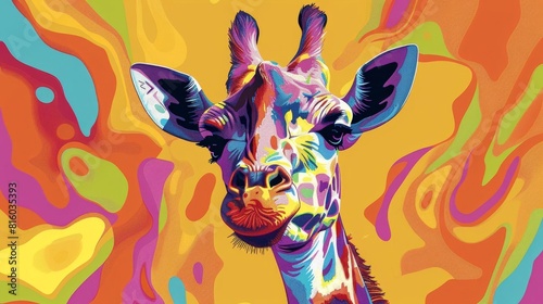 whimsical cartoon portrait of joyful giraffe with vibrant colors and playful expression aigenerated illustration