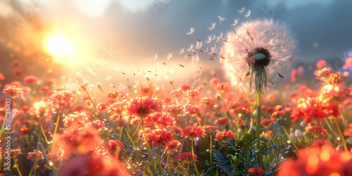 Sunlit Dreams: Dandelions and Wildflowers in Full Bloom