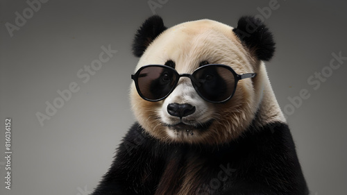 Panda in sunglasses on a plain background
