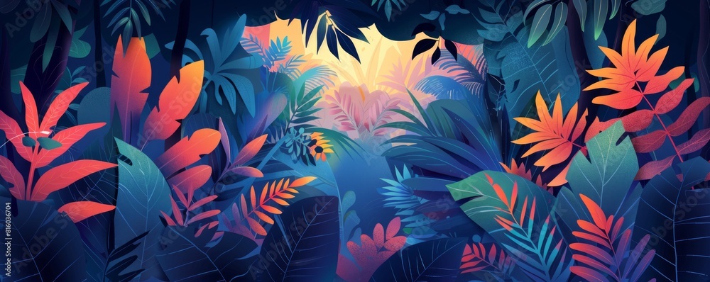 An alien jungle teeming with exotic life, where strange creatures lurk in the shadows of towering trees. illustration. An alien jungle teeming with exotic life, where strange creatures lurk in the shadows of towering trees. illustration.