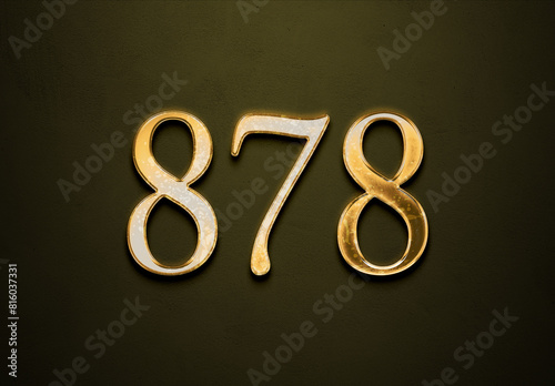 Old gold effect of 878 number with 3D glossy style Mockup.