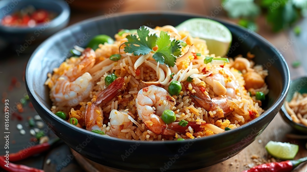 Seafood Tom Yum Fried Rice. Generative Ai