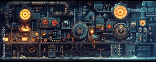 A steampunk laboratory where steam-powered machines and mechanical contraptions fill every corner, with gears and gauges adorning the walls like works of art. illustration.