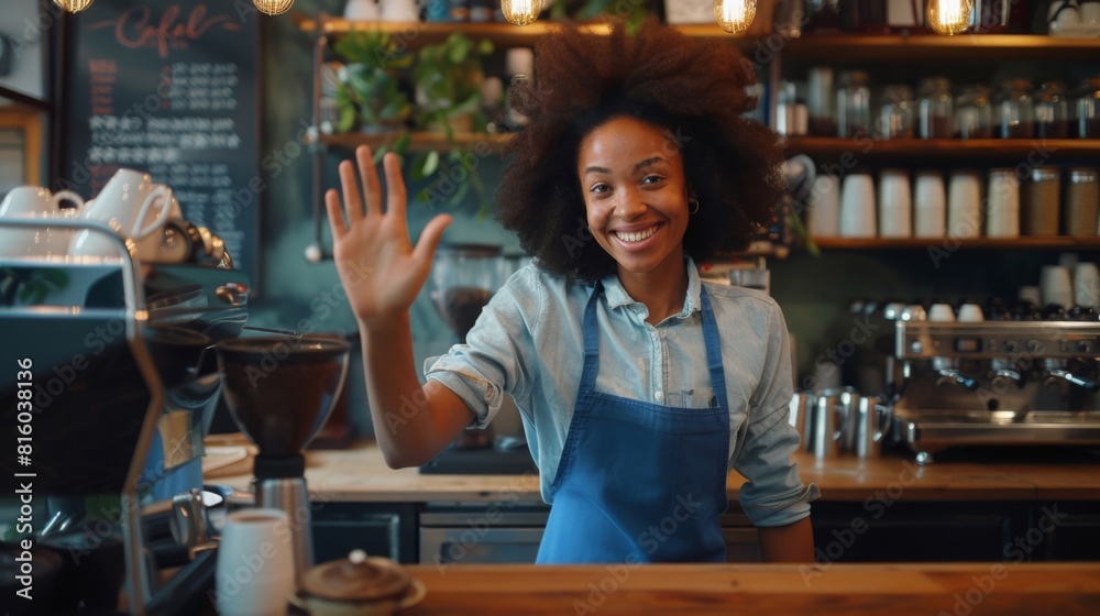 A Smiling Barista Greeting Customers