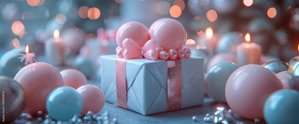 Number 7 Party Concept With Celebration, Birthday Balloons, And Gift